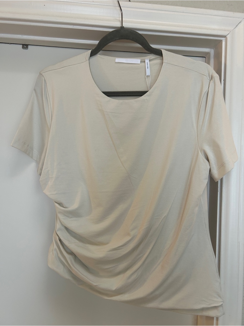Helmut Lang Cream Short Sleeve Ruched Tee